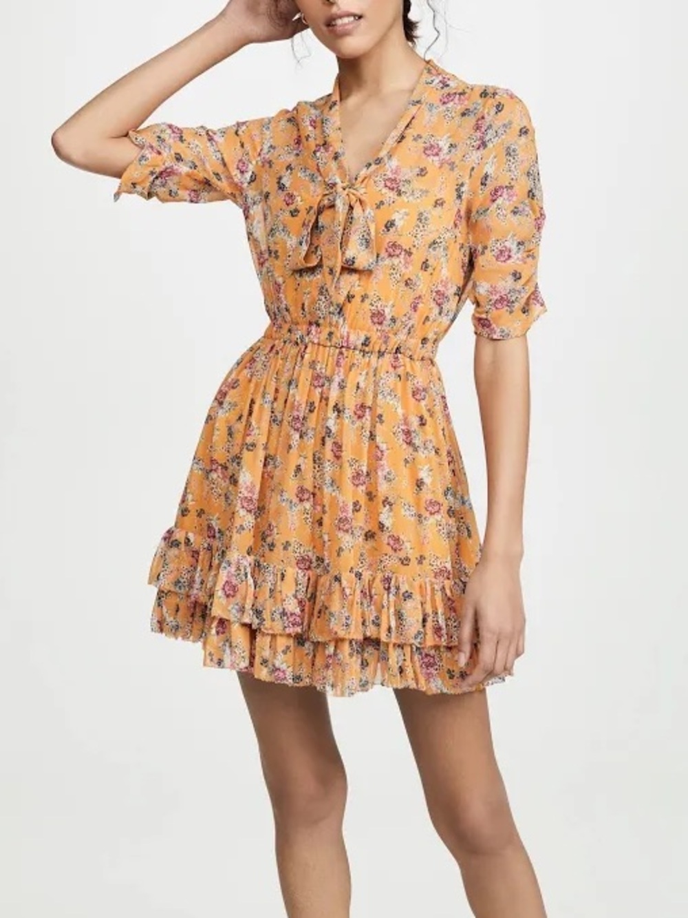 NICHOLAS 100% Silk Ruffle Floral Print Mini Dress